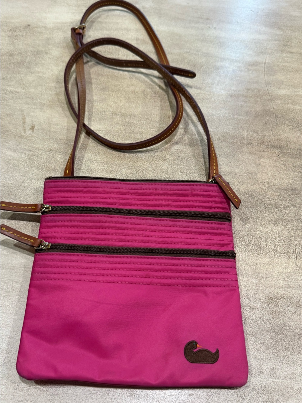 Dooney & Bourke Pink Nylon Triple Zip Crossbody Bag Purse Adjustable Clean!
